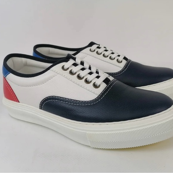 Louis Vuitton leather sneakers with red, blue, and white pattern. - Picture 10 of 14